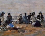 尤金 布丹 : Beach Scene at Trouville, Evening
